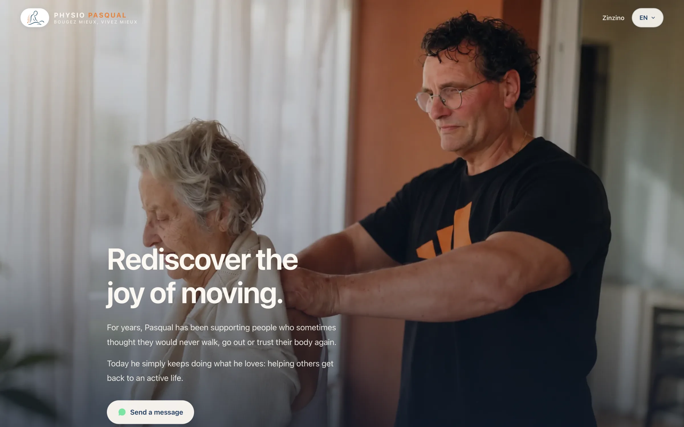 PhysioPasqual — the first screen of the English homepage