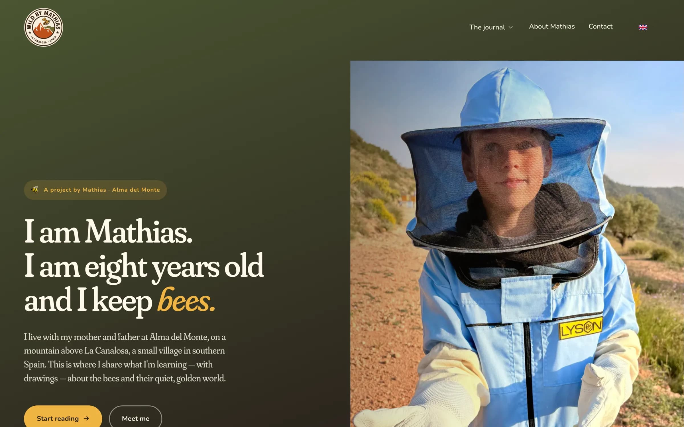 Wild by Mathias — the first screen of the English homepage