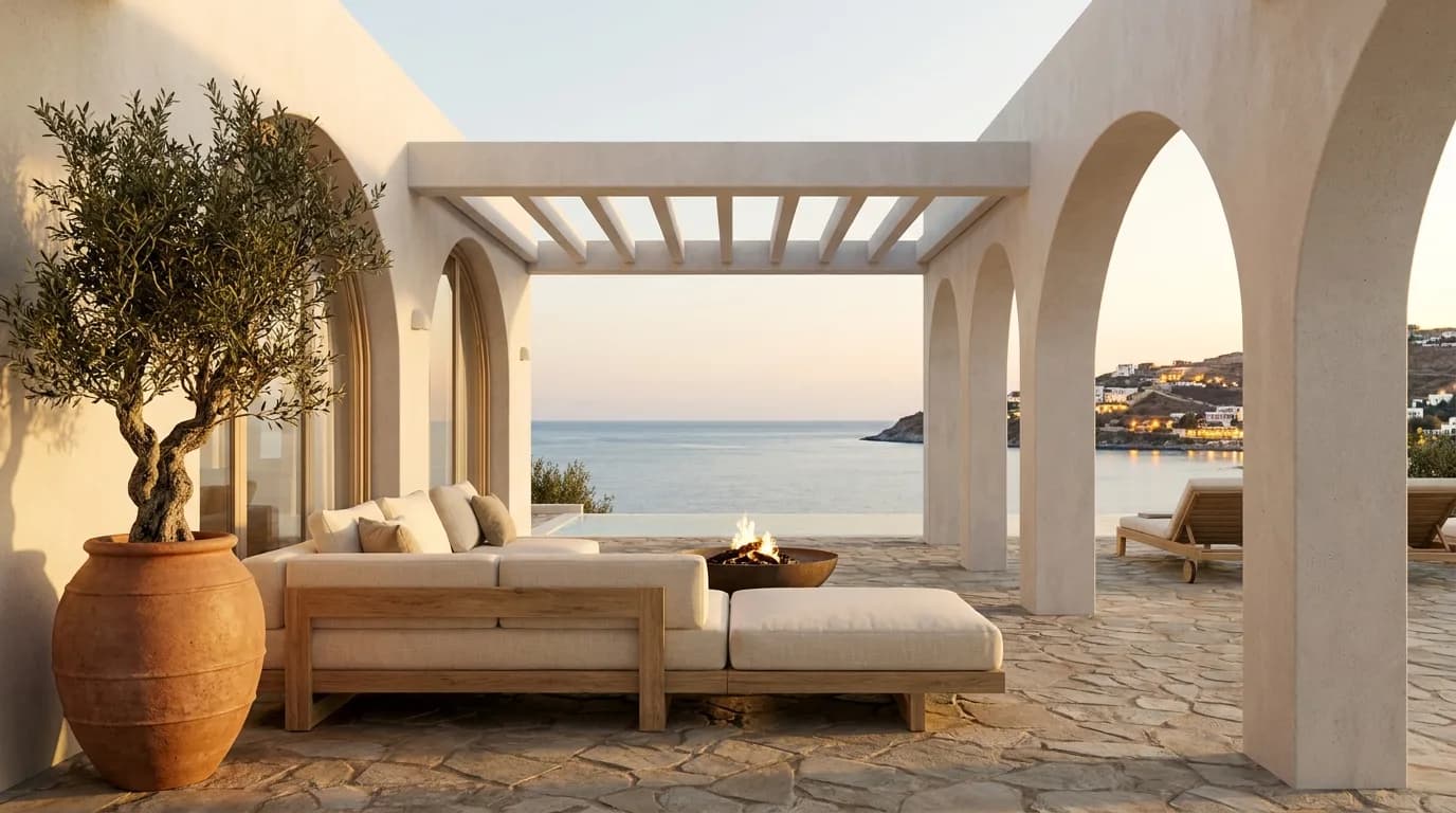 Terraza de la villa a la hora dorada